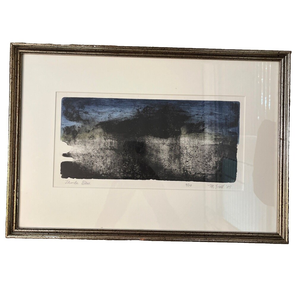 Original Inkblot Watercolor Painting Signed Framed Art MCM M. Scott 60s Limited